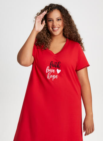 Embroidered Text Nightshirt, Red