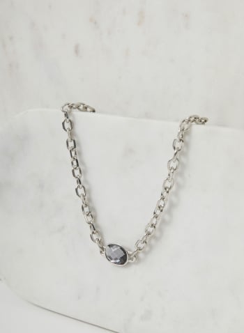 Oval Stone Chain Necklace, Grey