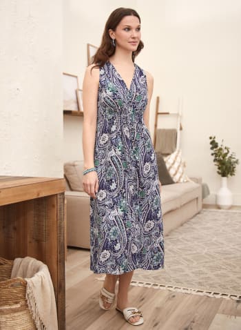 Paisley Print Midi Dress, Blue Pattern
