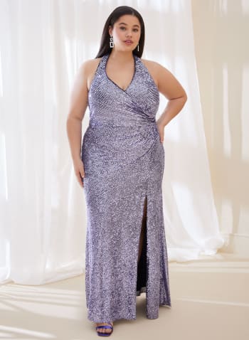 Sequin Halter Gown, Lavender