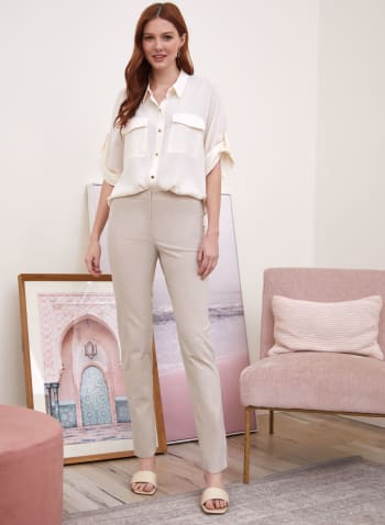 3/4 Sleeve Button-Down Blouse, Off White