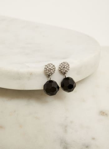 Faceted Bead Dangle Earrings, Black