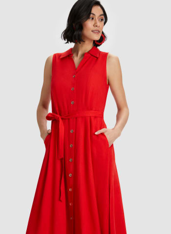 Sleeveless Button-Down Midi Dress, Flame 