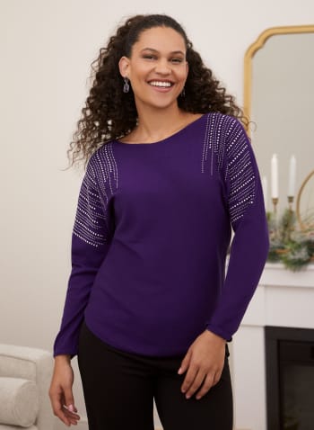 Pearl Detail Dolman Sleeve Sweater, Purple