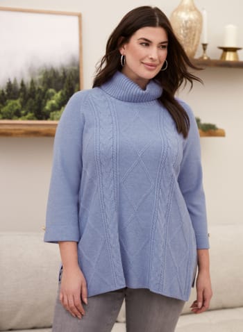 Cable Knit Turtleneck Sweater, Arctic Blue Mix