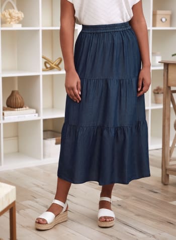 Tiered Tencel Maxi Skirt, Azure Blue