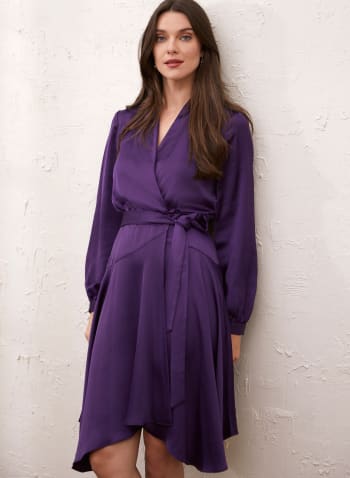 Asymmetric Faux Wrap Dress, Purple