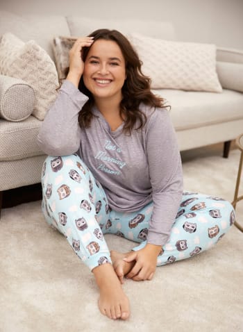 Owl Print Pyjama Set, Grey