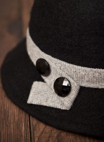 Chapeau en laine mélangée à boutons, Noir