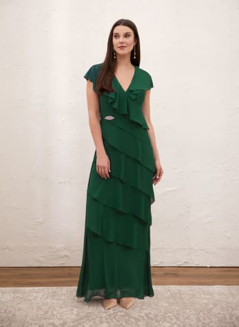 Asymmetric Tiered Dress, Medium Green