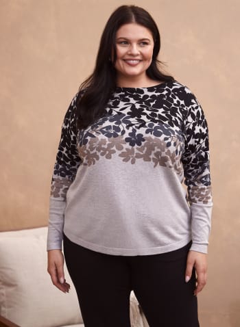 Floral Print Sweater, Grey Pattern
