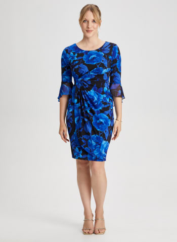 Flounce Sleeve Floral Dress, Cool Blue