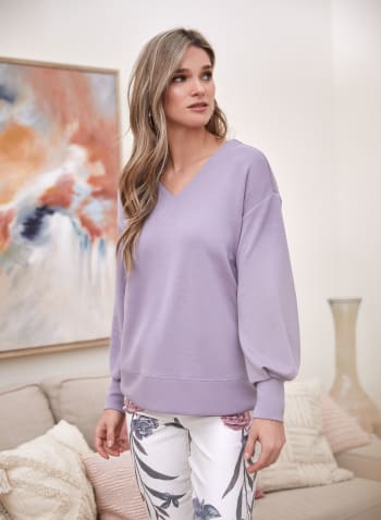 V-Neck Jersey Sweatshirt, Dusty Lavender 