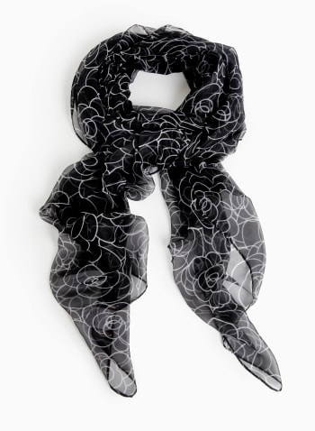 Abstract Floral Print Scarf, Black & White