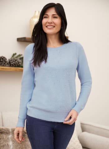 Mini Sequin Crewneck Sweater, Blue