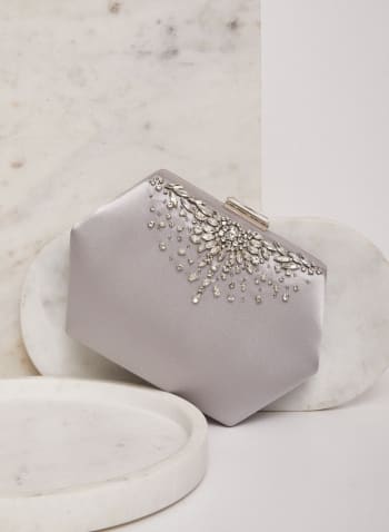 Crystal Detail Evening Clutch, Silver