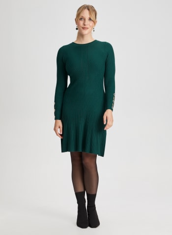 Rib Knit Sweater Dress, Dark Pine