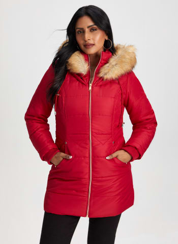 Vegan Down Quilted Coat, Red