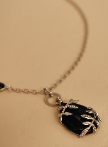 Stone Teardrop Pendant Necklace, Black