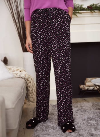 Polka Dot Print Pyjama Pants, Black