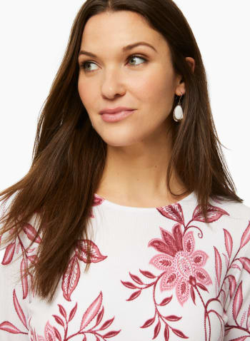 Contrast Floral Print Sweater, Pink