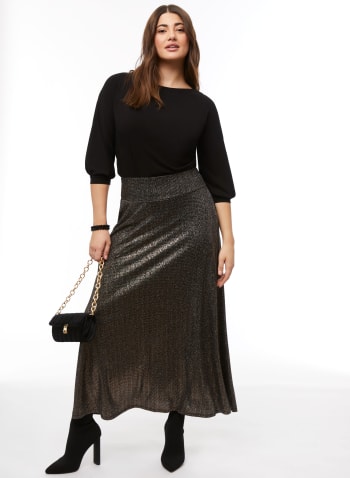 Glitter Pull-On Maxi Skirt, Black