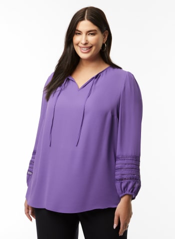 Puff Sleeve Embroidered Top, Purple