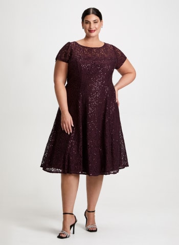 Sequin Embellished Lace Dress, Ruby Red