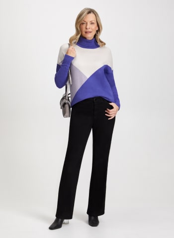 Colour Block Turtleneck Sweater, Purple Pattern