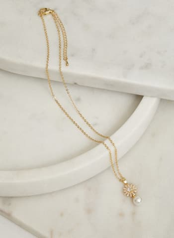 Crystal & Pearl Pendant Necklace, Off White