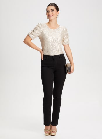 Sleeve Detail Sequin Top, Champagne 