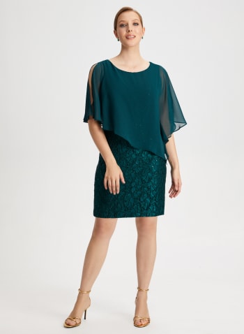 Lace & Sequin Poncho Dress, Meadow 