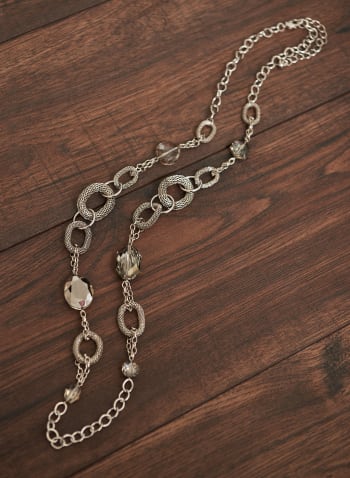 Bead & Ring Insert Chain Necklace, Grey