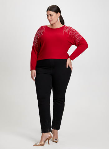 Rhinestone Detail Sweater, Red D-Lux 