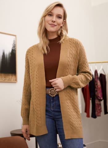 Cable Knit Cardigan, Brown