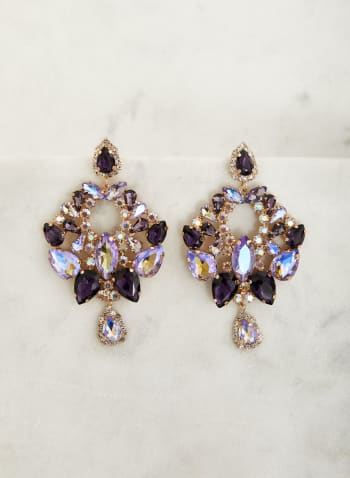 Stone & Crystal Chandelier Earrings, Purple