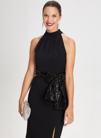 Sequin Bow Dress, Black