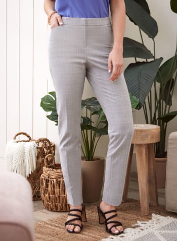 Modern Fit Tartan Print Pants, Grey