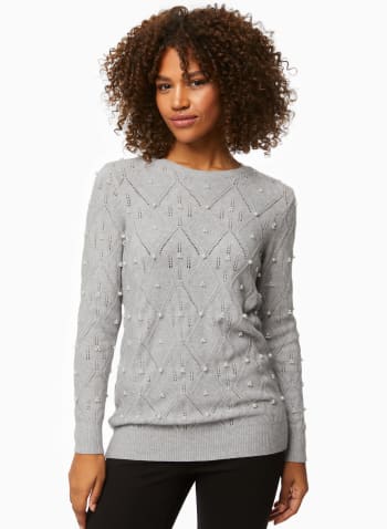 Pearl Detail Sweater, Light Grey Mix