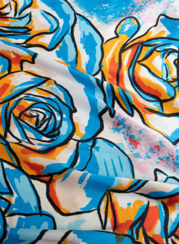 Multicolour Rose Motif Scarf, Blue Pattern
