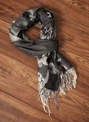 Two Tone Floral Jacquard Scarf, Grey