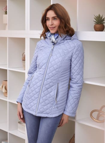 Quilted Zip Front Coat, Powder Blue