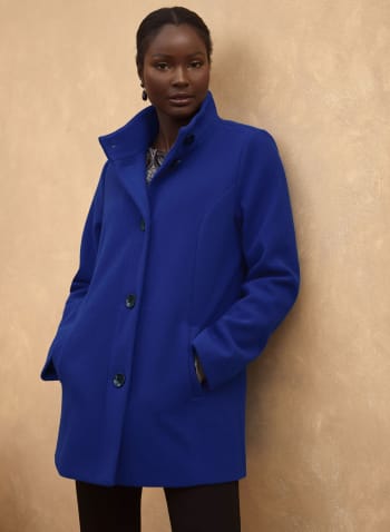 Manteau en fausse laine extensible , Bleu