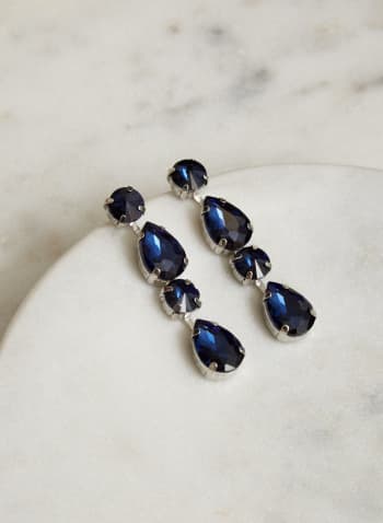 Linear Crystal Earrings, Cool Blue