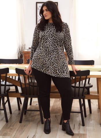 Leopard Print Asymmetric Tunic, Black Pattern