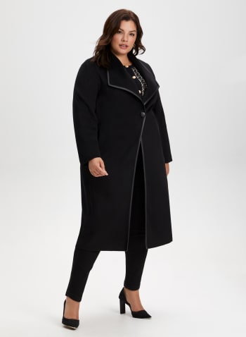Wrap Style Wool Blend Coat, Black