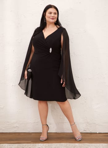 Chiffon Cape Dress, Black