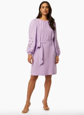 Puff Sleeve Embroidery Detail Dress, New Sweet Orchid