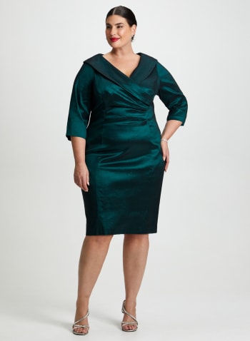 Wrap-Style Taffeta Dress, Medium Green