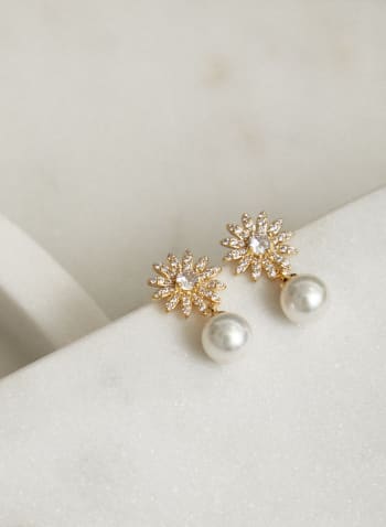 Floral Dangle Earrings, Off White